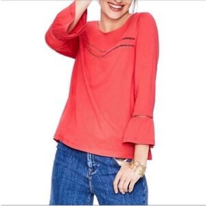 Boden Gracie top red jersey bell sleeves pop peony